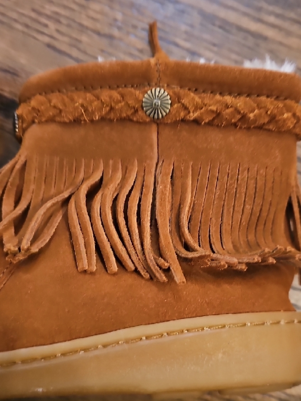 Minnetonka Brown Suede Fringe Ankle Boots Size 7 - Picture 13 of 13